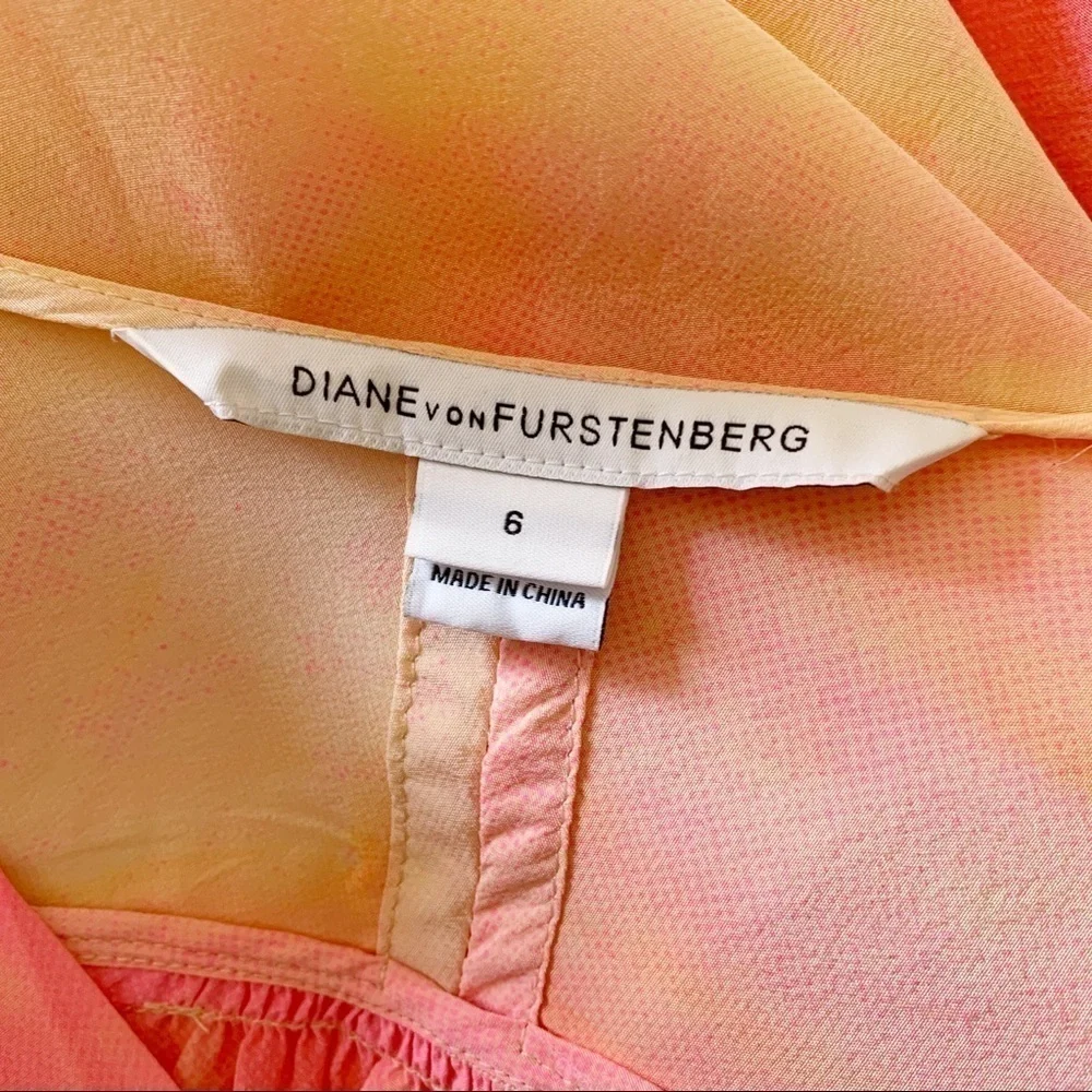 Diane Von Furstenberg Peach Tie Dye Silk New Cahil Blouse Sz 6 Summer Coastal
